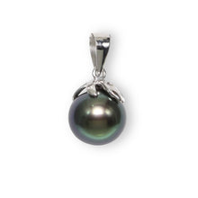 Load image into Gallery viewer, Black Pearl Pendant – 14k White Gold Claw Bail with Diamonds