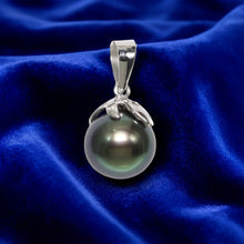 Load image into Gallery viewer, Black Pearl Pendant – 14k White Gold Claw Bail with Diamonds