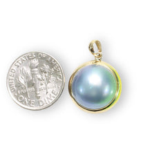 Load image into Gallery viewer, Blue Mabe Pearl Pendant – 14k Yellow Gold Bezel Setting
