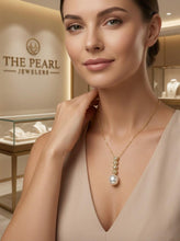 Load image into Gallery viewer, White Pearl Pendant – 14k Yellow Gold with Diamond Heart Bail