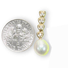 Load image into Gallery viewer, White Pearl Pendant – 14k Yellow Gold with Diamond Heart Bail