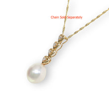 Load image into Gallery viewer, White Pearl Pendant – 14k Yellow Gold with Diamond Heart Bail