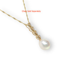 Load image into Gallery viewer, White Pearl Pendant – 14k Yellow Gold with Diamond Heart Bail