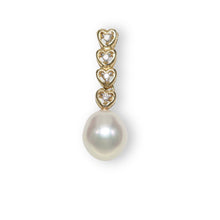 Load image into Gallery viewer, White Pearl Pendant – 14k Yellow Gold with Diamond Heart Bail
