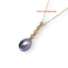 Load image into Gallery viewer, Black Pearl Pendant – 14k Yellow Gold with Diamond Heart Bail