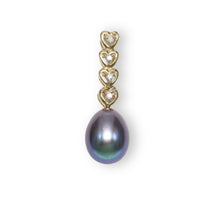 Load image into Gallery viewer, Black Pearl Pendant – 14k Yellow Gold with Diamond Heart Bail
