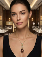 Load image into Gallery viewer, Chocolate Pearl Pendant – 14k Yellow Gold with Diamond Heart Bail
