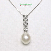 Load image into Gallery viewer, White Pearl Diamond Hearts Pendant – 14k White Gold 8–8.5mm Drop