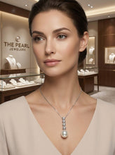 Load image into Gallery viewer, White Pearl Diamond Hearts Pendant – 14k White Gold 8–8.5mm Drop