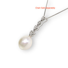 Load image into Gallery viewer, White Pearl Diamond Hearts Pendant – 14k White Gold 8–8.5mm Drop