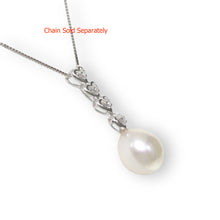 Load image into Gallery viewer, White Pearl Diamond Hearts Pendant – 14k White Gold 8–8.5mm Drop