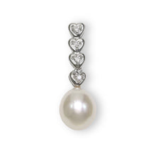 Load image into Gallery viewer, White Pearl Diamond Hearts Pendant – 14k White Gold 8–8.5mm Drop