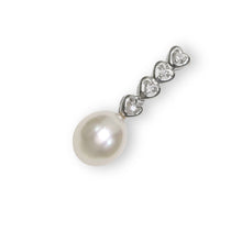 Load image into Gallery viewer, White Pearl Diamond Hearts Pendant – 14k White Gold 8–8.5mm Drop
