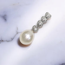 Load image into Gallery viewer, White Pearl Diamond Hearts Pendant – 14k White Gold 8–8.5mm Drop