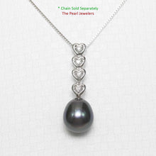 Load image into Gallery viewer, Black Pearl Pendant – 14k White Gold Diamond Hearts Design