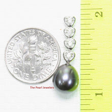 Load image into Gallery viewer, Black Pearl Pendant – 14k White Gold Diamond Hearts Design