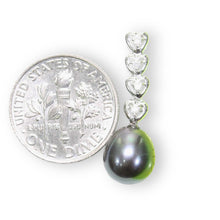Load image into Gallery viewer, Black Pearl Pendant – 14k White Gold Diamond Hearts Design