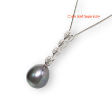 Load image into Gallery viewer, Black Pearl Pendant – 14k White Gold Diamond Hearts Design