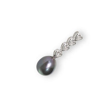 Load image into Gallery viewer, Black Pearl Pendant – 14k White Gold Diamond Hearts Design