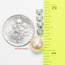 Load image into Gallery viewer, Pink Pearl Pendant – 14k White Gold Diamond Hearts Design