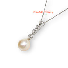 Load image into Gallery viewer, Pink Pearl Pendant – 14k White Gold Diamond Hearts Design