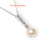 Load image into Gallery viewer, Pink Pearl Pendant – 14k White Gold Diamond Hearts Design