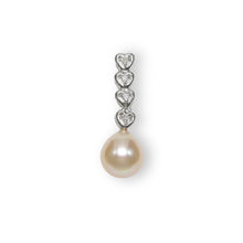 Load image into Gallery viewer, Pink Pearl Pendant – 14k White Gold Diamond Hearts Design