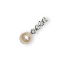 Load image into Gallery viewer, Pink Pearl Pendant – 14k White Gold Diamond Hearts Design