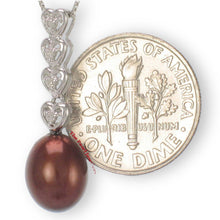 Load image into Gallery viewer, Chocolate Pearl Pendant – 14k White Gold Diamond Hearts Design