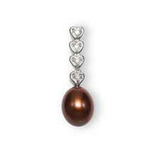 Load image into Gallery viewer, Chocolate Pearl Pendant – 14k White Gold Diamond Hearts Design