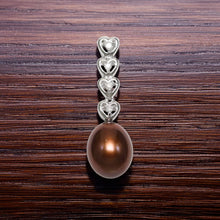 Load image into Gallery viewer, Chocolate Pearl Pendant – 14k White Gold Diamond Hearts Design