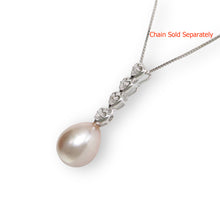 Load image into Gallery viewer, Lavender Pearl Pendant – 14k White Gold Diamond Hearts Design
