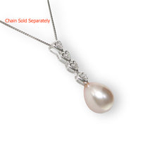 Load image into Gallery viewer, Lavender Pearl Pendant – 14k White Gold Diamond Hearts Design