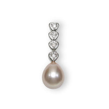 Load image into Gallery viewer, Lavender Pearl Pendant – 14k White Gold Diamond Hearts Design