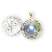 Load image into Gallery viewer, Blue Mabe Pearl Pendant – 14k Yellow Gold Surround Setting