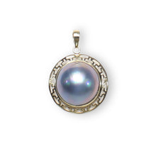 Load image into Gallery viewer, Blue Mabe Pearl Pendant – 14k Yellow Gold Surround Setting