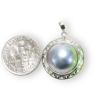 Load image into Gallery viewer, Blue Mabe Pearl Pendant – 14k White Gold Surround Setting