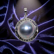 Load image into Gallery viewer, Blue Mabe Pearl Pendant – 14k White Gold Surround Setting