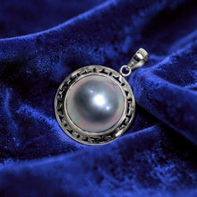 Load image into Gallery viewer, Blue Mabe Pearl Pendant – 14k White Gold Surround Setting