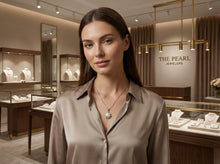 Load image into Gallery viewer, White Pearl Pendant – 14k White Gold with Diamond Halo