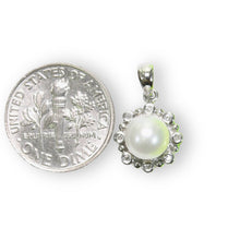 Load image into Gallery viewer, White Pearl Pendant – 14k White Gold with Diamond Halo