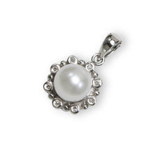 Load image into Gallery viewer, White Pearl Pendant – 14k White Gold with Diamond Halo