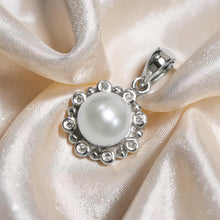 Load image into Gallery viewer, White Pearl Pendant – 14k White Gold with Diamond Halo
