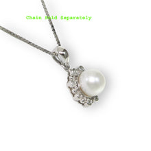 Load image into Gallery viewer, White Pearl Pendant – 14k White Gold with Diamond Halo