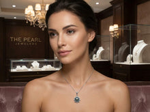 Load image into Gallery viewer, Black Pearl Pendant – 14k White Gold with Diamond Halo