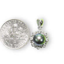 Load image into Gallery viewer, Black Pearl Pendant – 14k White Gold with Diamond Halo