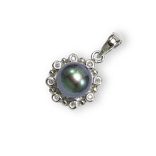 Load image into Gallery viewer, Black Pearl Pendant – 14k White Gold with Diamond Halo