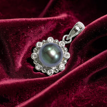 Load image into Gallery viewer, Black Pearl Pendant – 14k White Gold with Diamond Halo