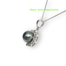 Load image into Gallery viewer, Black Pearl Pendant – 14k White Gold with Diamond Halo
