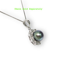 Load image into Gallery viewer, Black Pearl Pendant – 14k White Gold with Diamond Halo